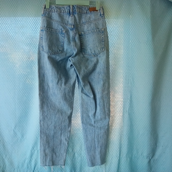 Garage Mom Jeans High Waist Straight Raw Hem Blue Two Tone Denim Sz 1 - Picture 3 of 7